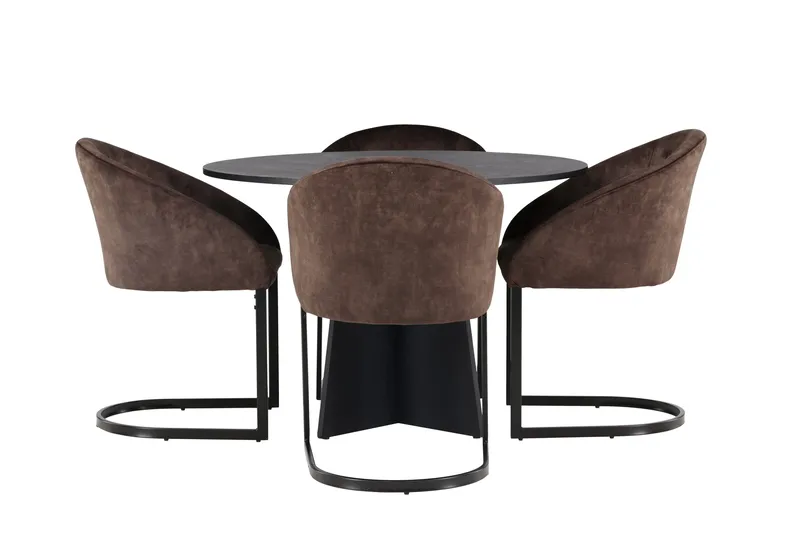 Spisegruppe Venture Home Bootcut spisegruppe 110 cm rund med 4 Evening-stole Sort/Mørkebrun, undefined