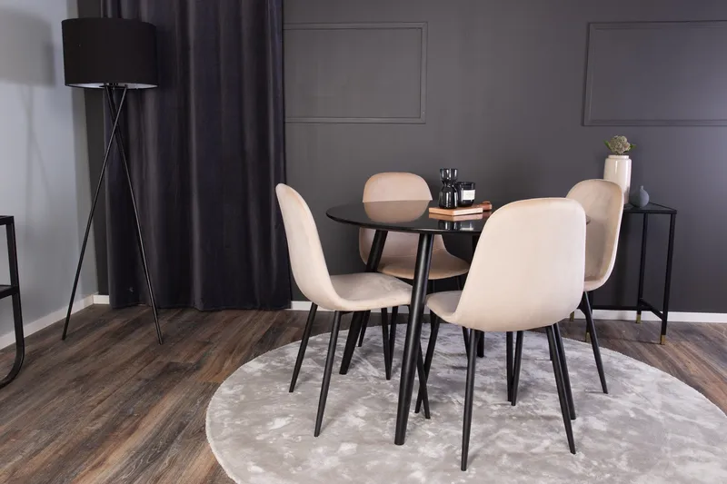 Spisegruppe Venture Home Deandra spisegruppe 100 cm rund med 4 Bennie-stole Beige/Sort - Møbler - Borde - Spisebordssæt