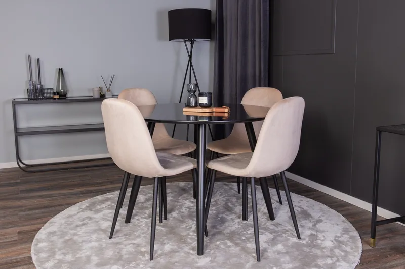 Spisegruppe Venture Home Deandra spisegruppe 100 cm rund med 4 Bennie-stole Beige/Sort, undefined