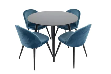 Spisegruppe Venture Home Deandra spisegruppe 100 cm rund med 4 Sedavi-stole Sort/Blå - Møbler - Borde - Spisebordssæt