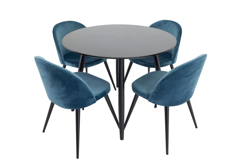 Spisegruppe Venture Home Deandra spisegruppe 100 cm rund med 4 Sedavi-stole Sort/Blå - Møbler - Borde - Spisebordssæt