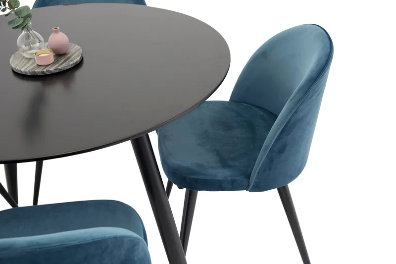 Spisegruppe Venture Home Deandra spisegruppe 100 cm rund med 4 Sedavi-stole Sort/Blå, undefined
