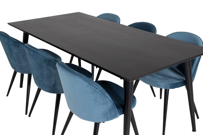 Spisegruppe Venture Home Dipp spisegruppe 180 cm rektangulær med 6 Velvet-stole Sort/Blå - Møbler - Borde - Spisebordssæt