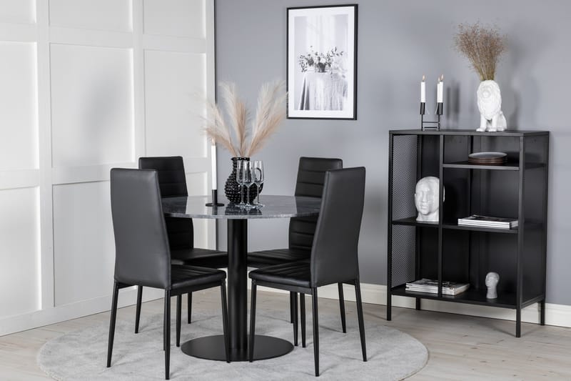 Spisegruppe Venture Home Estelle spisegruppe 106 cm rund med 4 Slim-stole Sort - Møbler - Borde - Spisebordssæt