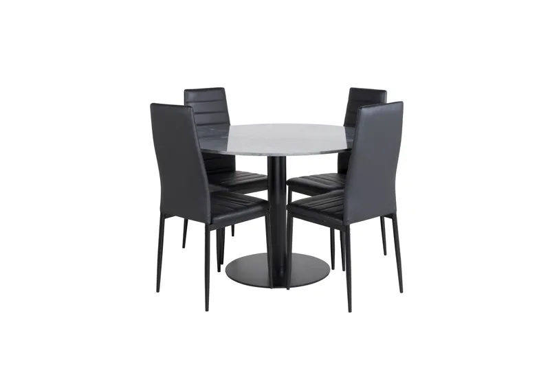 Spisegruppe Venture Home Estelle spisegruppe 106 cm rund med 4 Slim-stole Sort, undefined