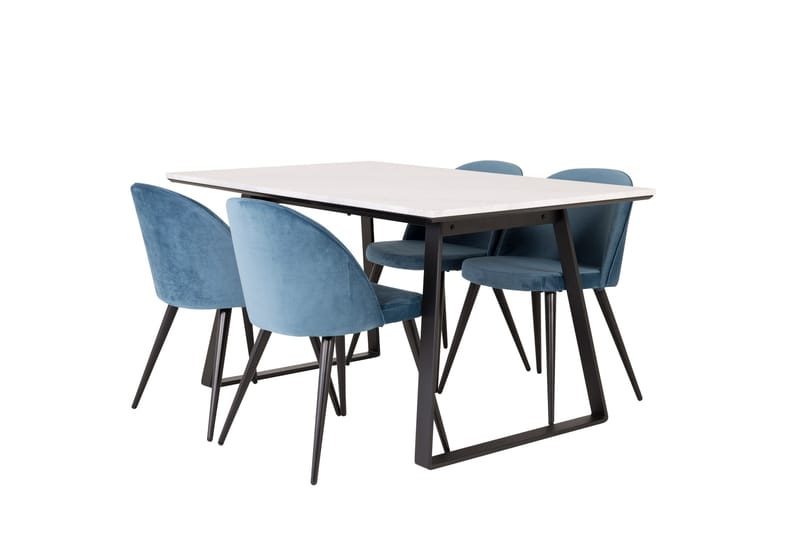 Spisegruppe Venture Home Estelle spisegruppe 140 cm rektangulær med 4 Velvet-stole Sort/Blå/Hvid - Møbler - Borde - Spisebordssæt