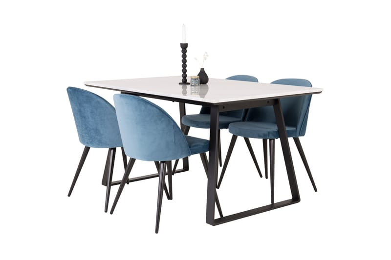 Spisegruppe Venture Home Estelle spisegruppe 140 cm rektangulær med 4 Velvet-stole Sort/Blå/Hvid - Møbler - Borde - Spisebordssæt