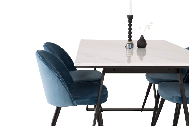 Spisegruppe Venture Home Estelle spisegruppe 140 cm rektangulær med 4 Velvet-stole Sort/Blå/Hvid - Møbler - Borde - Spisebordssæt
