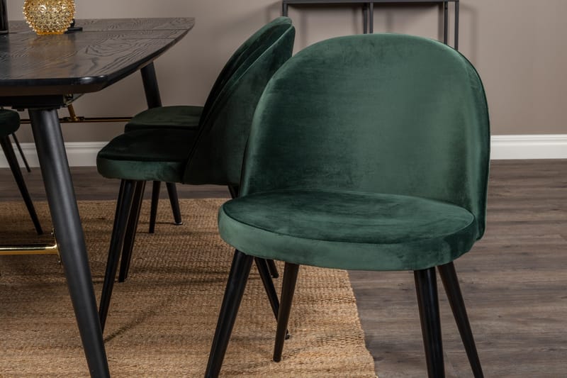 Spisegruppe Venture Home Gold spisegruppe udtrækbar 180-220 cm rektangulær med 6 Velvet-stole Sort/Grøn - Møbler - Borde - Spisebordssæt