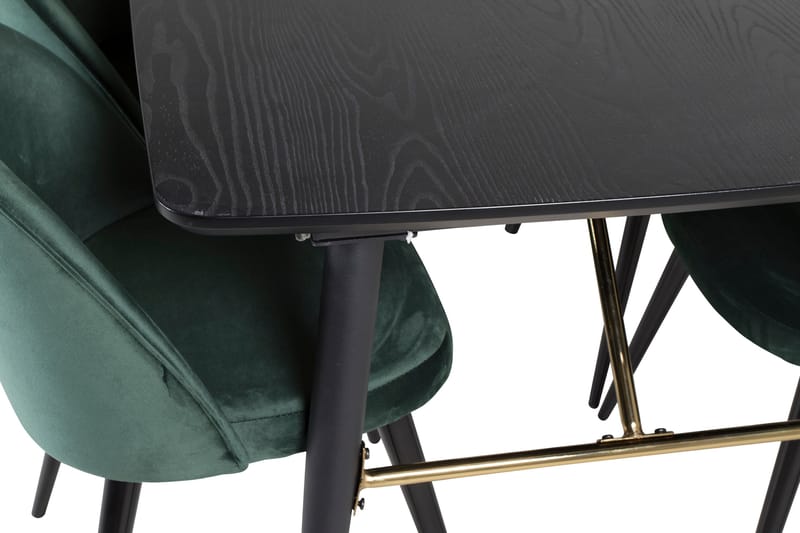 Spisegruppe Venture Home Gold spisegruppe udtrækbar 180-220 cm rektangulær med 6 Velvet-stole Sort/Grøn - Møbler - Borde - Spisebordssæt