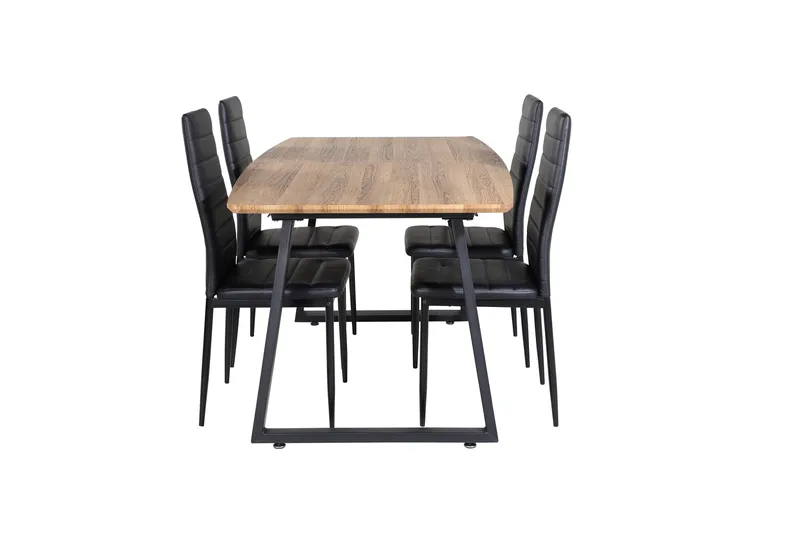 Spisegruppe Venture Home Inca spisegruppe 160 cm rektangulær med 4 Slim-stole Sort/Natur, undefined