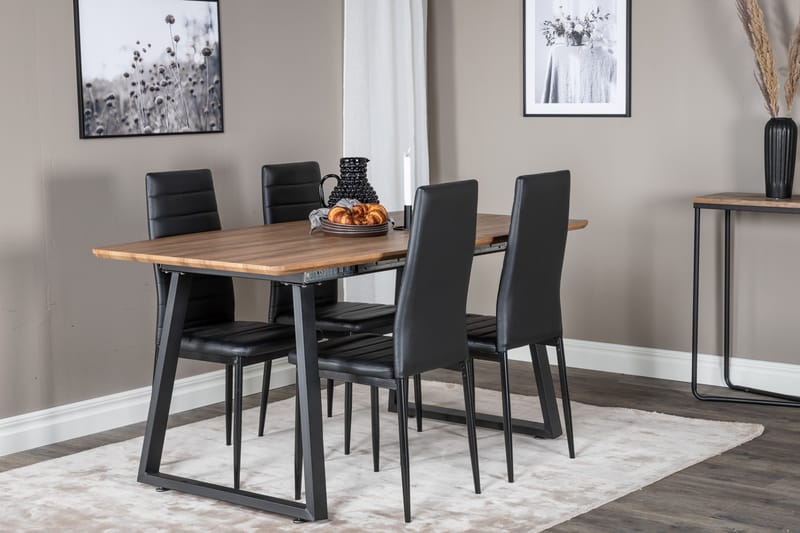 Spisegruppe Venture Home Inca spisegruppe 160 cm rektangulær med 4 Slim-stole Sort/Natur - Møbler - Borde - Spisebordssæt