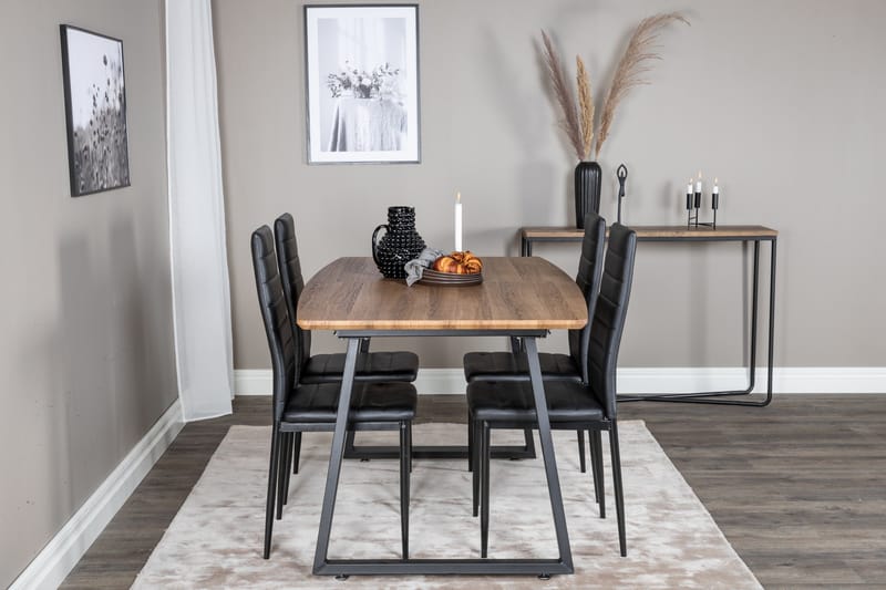 Spisegruppe Venture Home Inca spisegruppe 160 cm rektangulær med 4 Slim-stole Sort/Natur - Møbler - Borde - Spisebordssæt