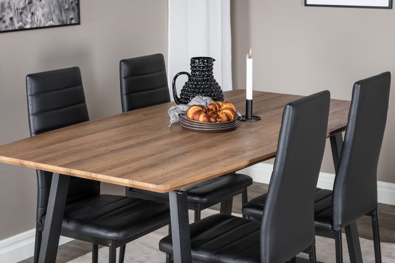 Spisegruppe Venture Home Inca spisegruppe 160 cm rektangulær med 4 Slim-stole Sort/Natur - Møbler - Borde - Spisebordssæt