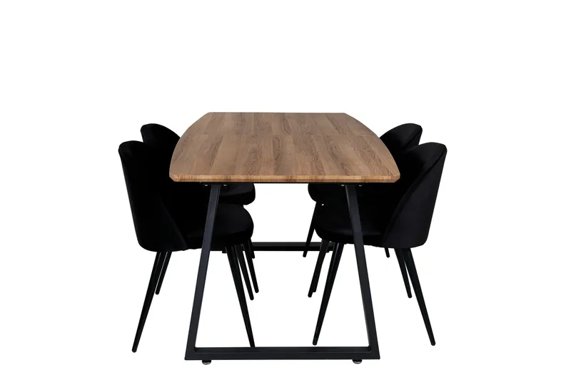 Spisegruppe Venture Home Inca spisegruppe 160 cm rektangulær med 4 Velvet-stole Sort/Natur, undefined