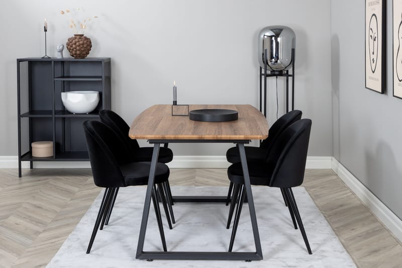 Spisegruppe Venture Home Inca spisegruppe 160 cm rektangulær med 4 Velvet-stole Sort/Natur - Møbler - Borde - Spisebordssæt