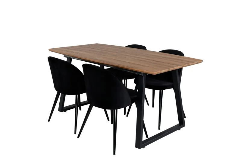 Spisegruppe Venture Home Inca spisegruppe 160 cm rektangulær med 4 Velvet-stole Sort/Natur - Møbler - Borde - Spisebordssæt