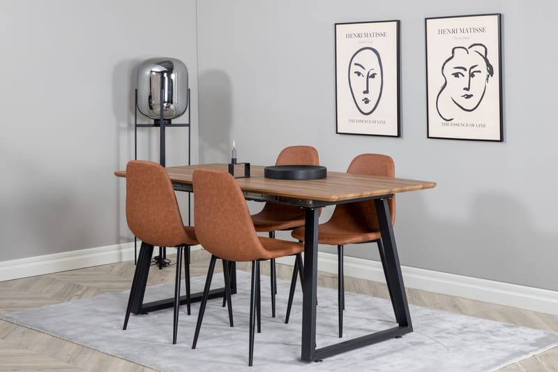 Spisegruppe Venture Home Inca spisegruppe 160 cm rektangulær med 4 Polar-stole Sort/brun/natur - Møbler - Borde - Spisebordssæt