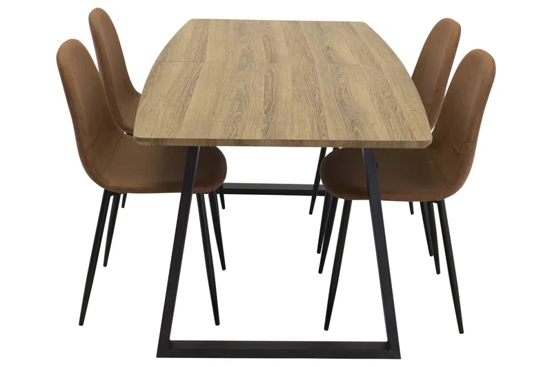 Spisegruppe Venture Home Inca spisegruppe 160 cm rektangulær med 4 Polar-stole Sort/brun/natur - Møbler - Borde - Spisebordssæt