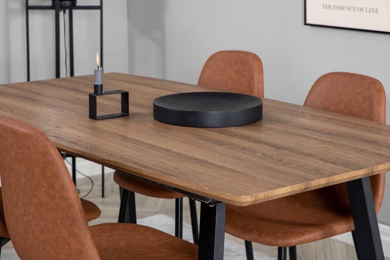 Spisegruppe Venture Home Inca spisegruppe 160 cm rektangulær med 4 Polar-stole Sort/brun/natur - Møbler - Borde - Spisebordssæt