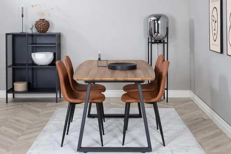 Spisegruppe Venture Home Inca spisegruppe 160 cm rektangulær med 4 Polar-stole Sort/brun/natur - Møbler - Borde - Spisebordssæt