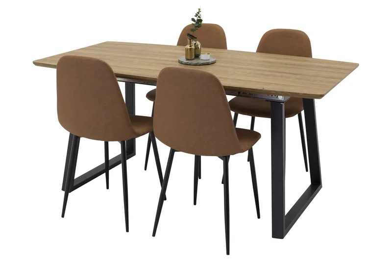 Spisegruppe Venture Home Inca spisegruppe 160 cm rektangulær med 4 Polar-stole Sort/brun/natur, undefined