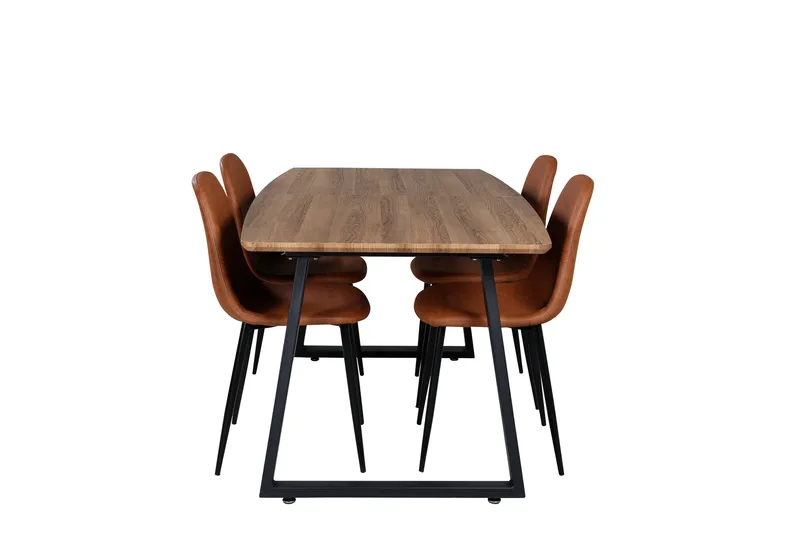 Spisegruppe Venture Home Inca spisegruppe 160 cm rektangulær med 4 Polar-stole Sort/brun/natur - Møbler - Borde - Spisebordssæt