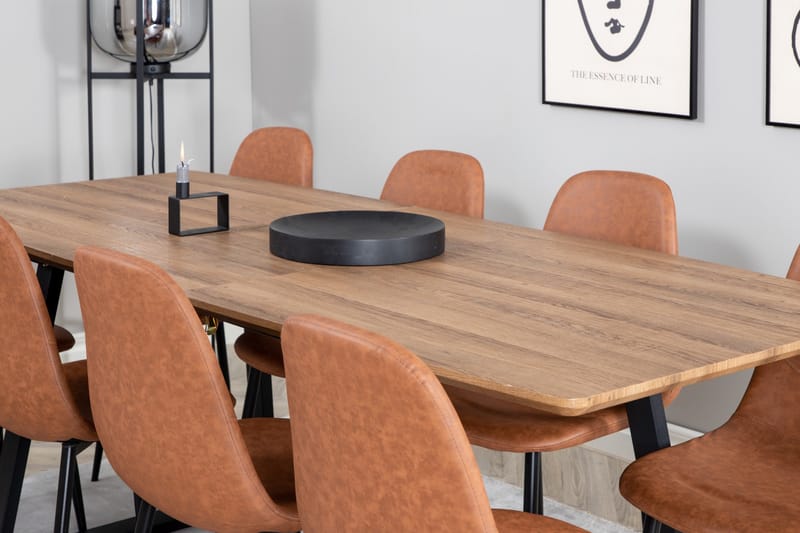 Spisegruppe Venture Home Inca spisegruppe 160 cm rektangulær med 8 Polar-stole Sort/brun/natur - Møbler - Borde - Spisebordssæt