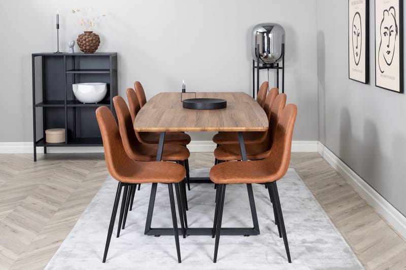 Spisegruppe Venture Home Inca spisegruppe 160 cm rektangulær med 8 Polar-stole Sort/brun/natur - Møbler - Borde - Spisebordssæt
