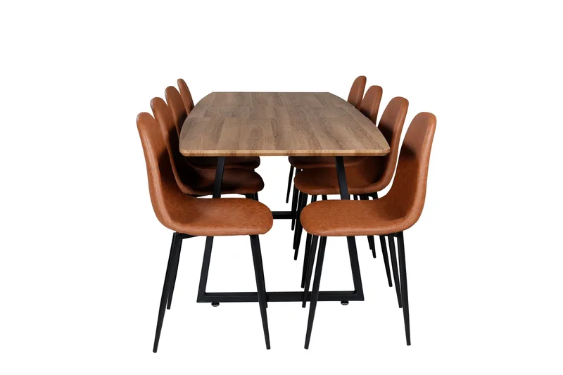 Spisegruppe Venture Home Inca spisegruppe 160 cm rektangulær med 8 Polar-stole Sort/brun/natur - Møbler - Borde - Spisebordssæt