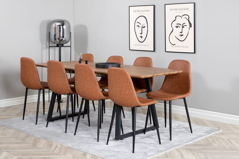 Spisegruppe Venture Home Inca spisegruppe 160 cm rektangulær med 8 Polar-stole Sort/brun/natur - Møbler - Borde - Spisebordssæt