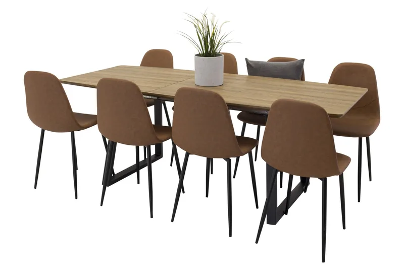 Spisegruppe Venture Home Inca spisegruppe 160 cm rektangulær med 8 Polar-stole Sort/brun/natur, undefined
