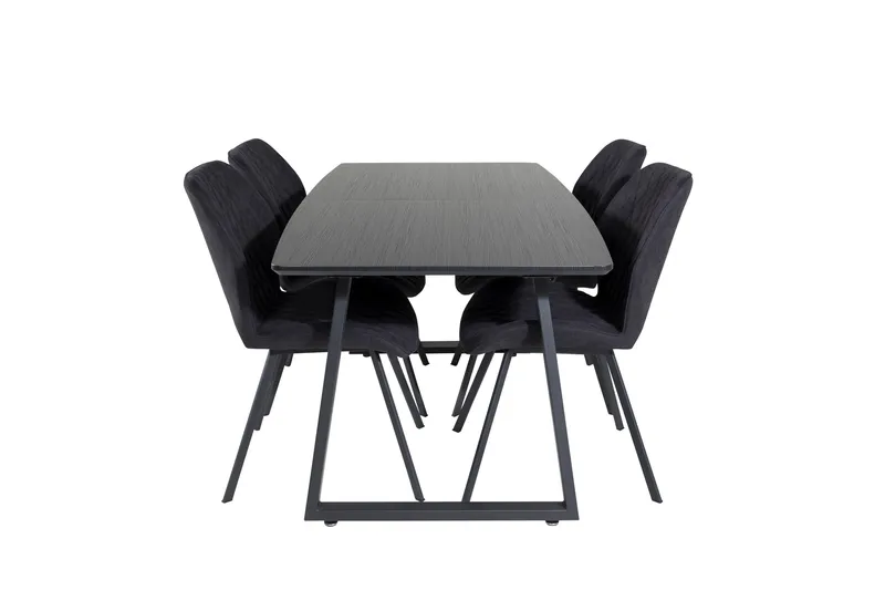 Spisegruppe Venture Home Inca spisegruppe udtrækbar 160 cm rektangulær med 4 Gemma-stole Sort, undefined