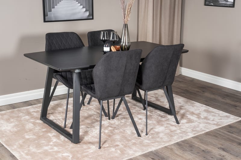 Spisegruppe Venture Home Inca spisegruppe udtrækbar 160 cm rektangulær med 4 Gemma-stole Sort - Møbler - Borde - Spisebordssæt