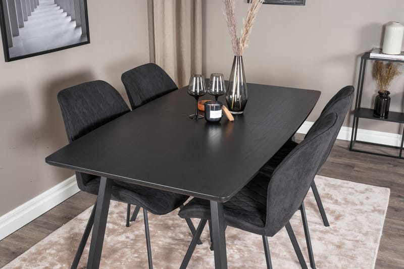 Spisegruppe Venture Home Inca spisegruppe udtrækbar 160 cm rektangulær med 4 Gemma-stole Sort - Møbler - Borde - Spisebordssæt