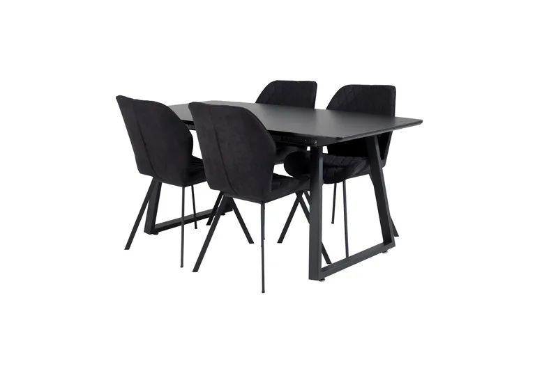 Spisegruppe Venture Home Inca spisegruppe udtrækbar 160 cm rektangulær med 4 Gemma-stole Sort - Møbler - Borde - Spisebordssæt