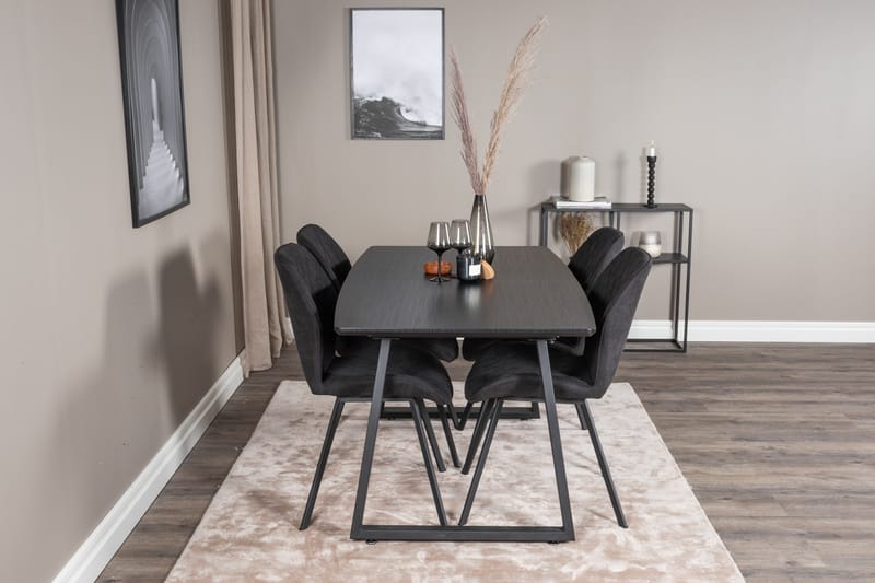 Spisegruppe Venture Home Inca spisegruppe udtrækbar 160 cm rektangulær med 4 Gemma-stole Sort - Møbler - Borde - Spisebordssæt
