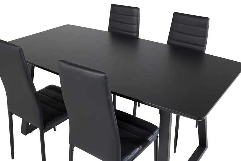 Spisegruppe Venture Home Inca spisegruppe udtrækkelig 160 cm rektangulær med 4 Slim-stole Sort - Møbler - Borde - Spisebordssæt