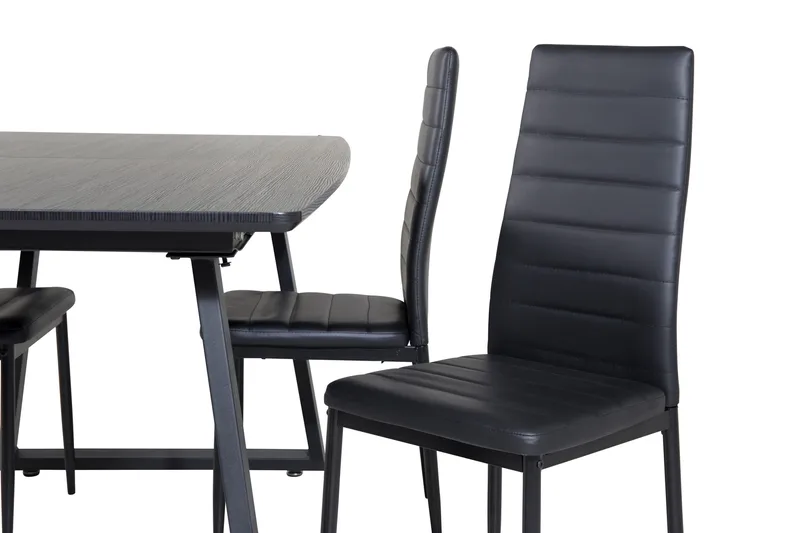 Spisegruppe Venture Home Inca spisegruppe udtrækkelig 160 cm rektangulær med 4 Slim-stole Sort - Møbler - Borde - Spisebordssæt