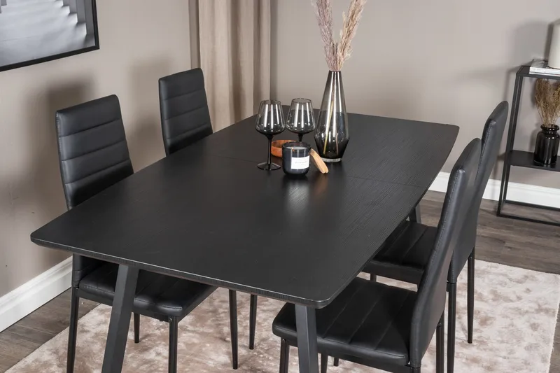 Spisegruppe Venture Home Inca spisegruppe udtrækkelig 160 cm rektangulær med 4 Slim-stole Sort - Møbler - Borde - Spisebordssæt