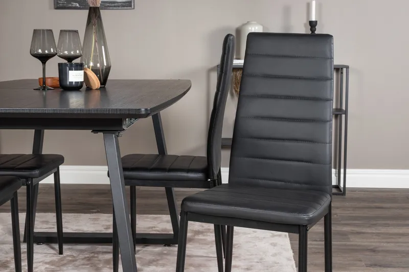 Spisegruppe Venture Home Inca spisegruppe udtrækkelig 160 cm rektangulær med 4 Slim-stole Sort - Møbler - Borde - Spisebordssæt