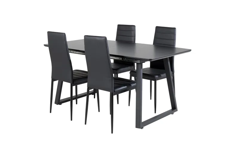 Spisegruppe Venture Home Inca spisegruppe udtrækkelig 160 cm rektangulær med 4 Slim-stole Sort - Møbler - Borde - Spisebordssæt