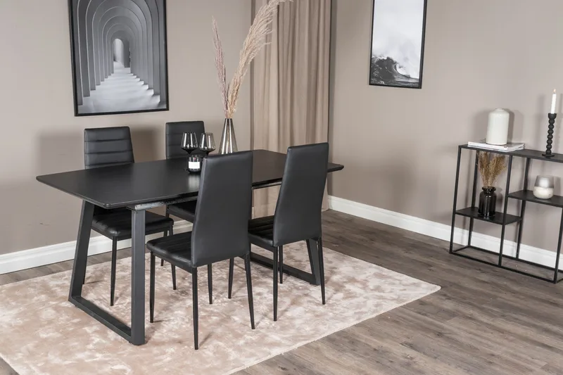 Spisegruppe Venture Home Inca spisegruppe udtrækkelig 160 cm rektangulær med 4 Slim-stole Sort - Møbler - Borde - Spisebordssæt