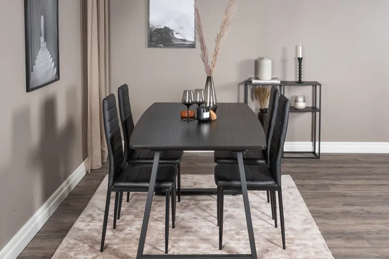 Spisegruppe Venture Home Inca spisegruppe udtrækkelig 160 cm rektangulær med 4 Slim-stole Sort - Møbler - Borde - Spisebordssæt