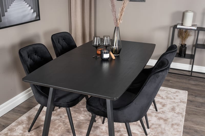 Spisegruppe Venture Home Inca spisegruppe udtrækkelig 160 cm rektangulær med 4 Velvet Deluxe-stole Sort - Møbler - Borde - Spisebordssæt