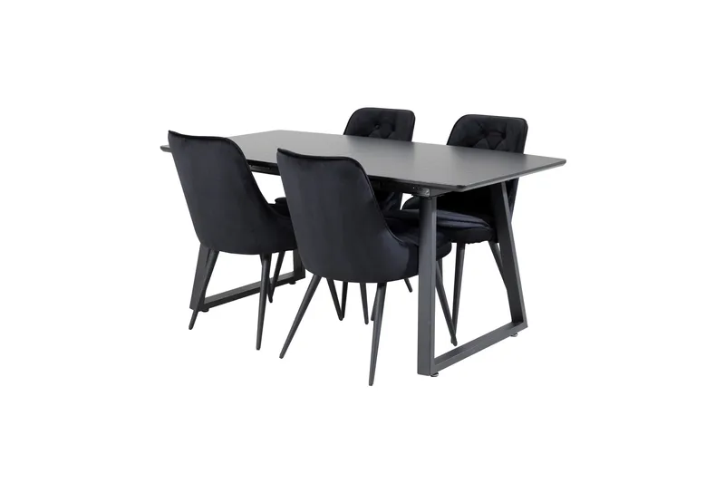 Spisegruppe Venture Home Inca spisegruppe udtrækkelig 160 cm rektangulær med 4 Velvet Deluxe-stole Sort - Møbler - Borde - Spisebordssæt