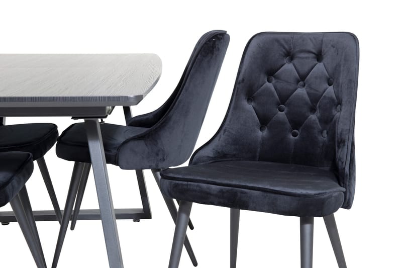 Spisegruppe Venture Home Inca spisegruppe udtrækkelig 160 cm rektangulær med 4 Velvet Deluxe-stole Sort - Møbler - Borde - Spisebordssæt