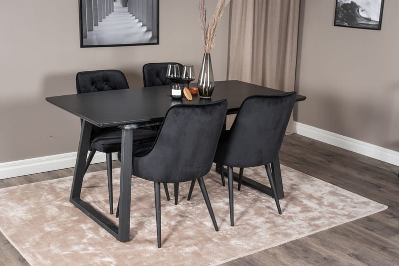 Spisegruppe Venture Home Inca spisegruppe udtrækkelig 160 cm rektangulær med 4 Velvet Deluxe-stole Sort - Møbler - Borde - Spisebordssæt
