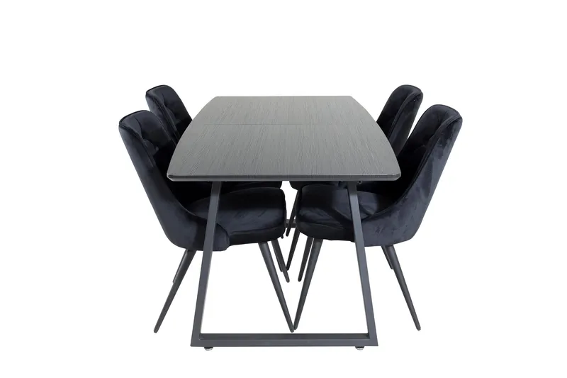 Spisegruppe Venture Home Inca spisegruppe udtrækkelig 160 cm rektangulær med 4 Velvet Deluxe-stole Sort, undefined