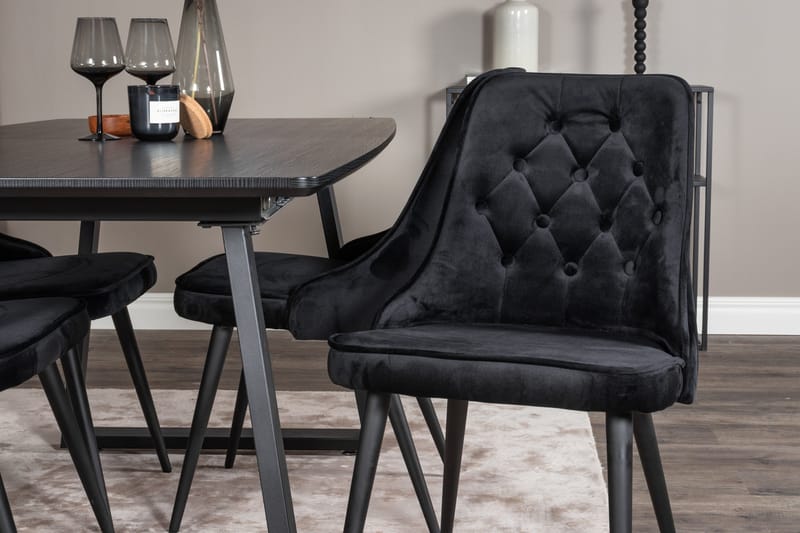 Spisegruppe Venture Home Inca spisegruppe udtrækkelig 160 cm rektangulær med 4 Velvet Deluxe-stole Sort - Møbler - Borde - Spisebordssæt